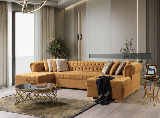 Lauren Velvet Mustard Double Chaise 136" Sectional