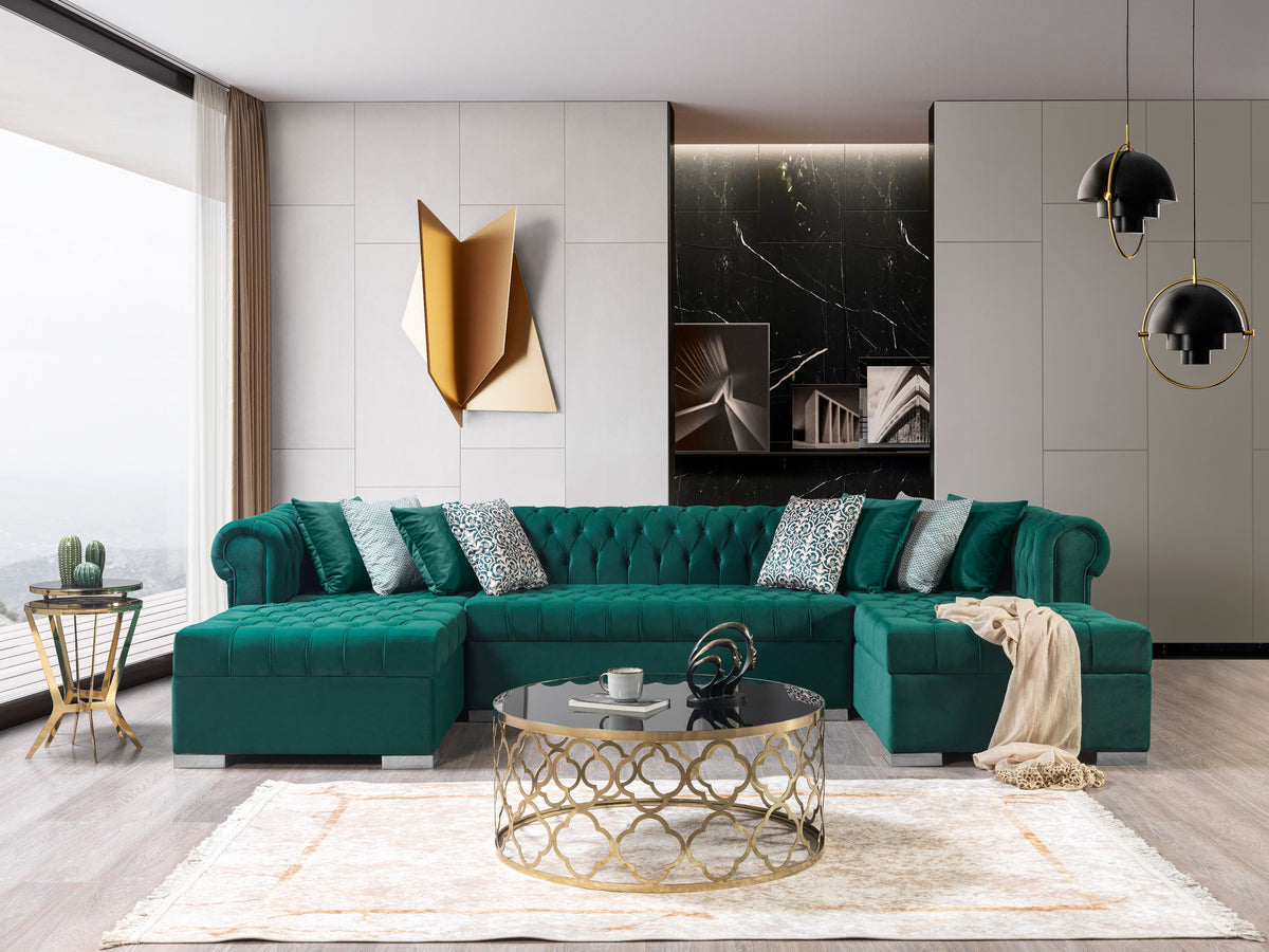 Lauren Velvet Green Double Chaise 136" Sectional