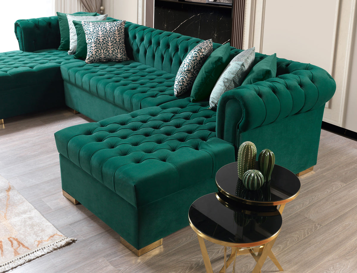 Lauren Velvet Green Double Chaise 136" Sectional