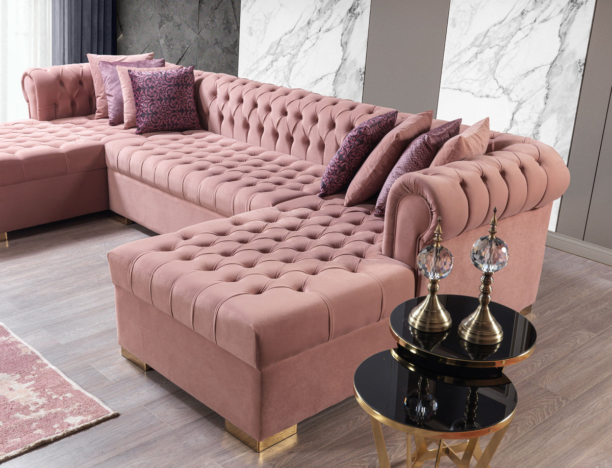 Lauren Velvet Pink Double Chaise 136" Sectional