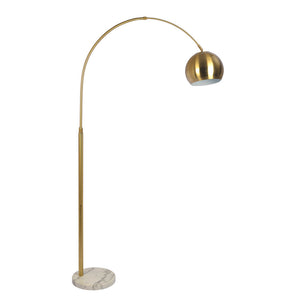 Oasis Long Arm Gold Brass Adjustable Floor Lamp with Round White Marble Base