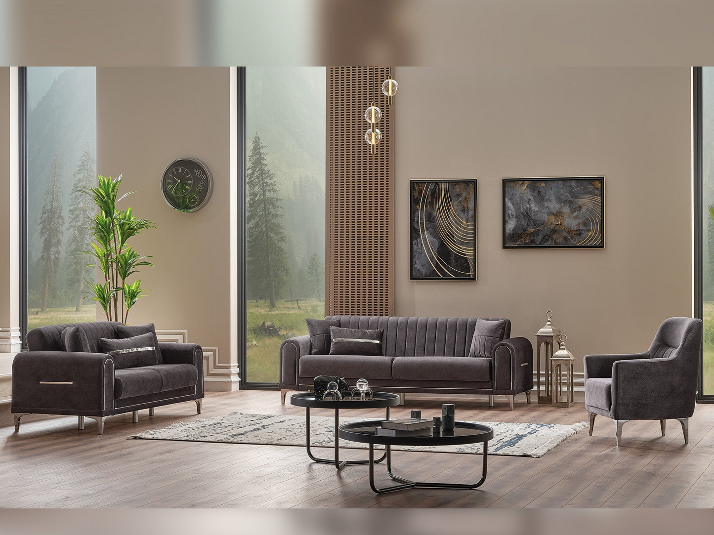 Orion 3-pieces (Sofa & Loveseat & Chair) Livingroom Set Grey