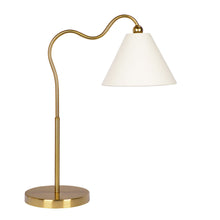 Load image into Gallery viewer, Ornate Brass Ring Base Curved Table Lamp with Triangle White Drum Shade