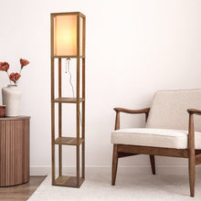 Load image into Gallery viewer, Pinnacle Shelf Floor Lamp For Bedroom/Living Room, Natural Wood with Long Shade