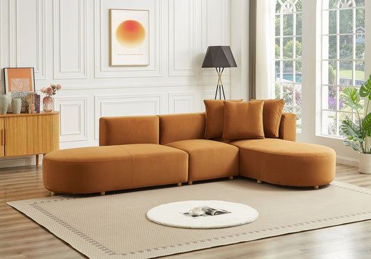 Orby 124" Mid-Century Modern Velvet RAF Sectional Sofa