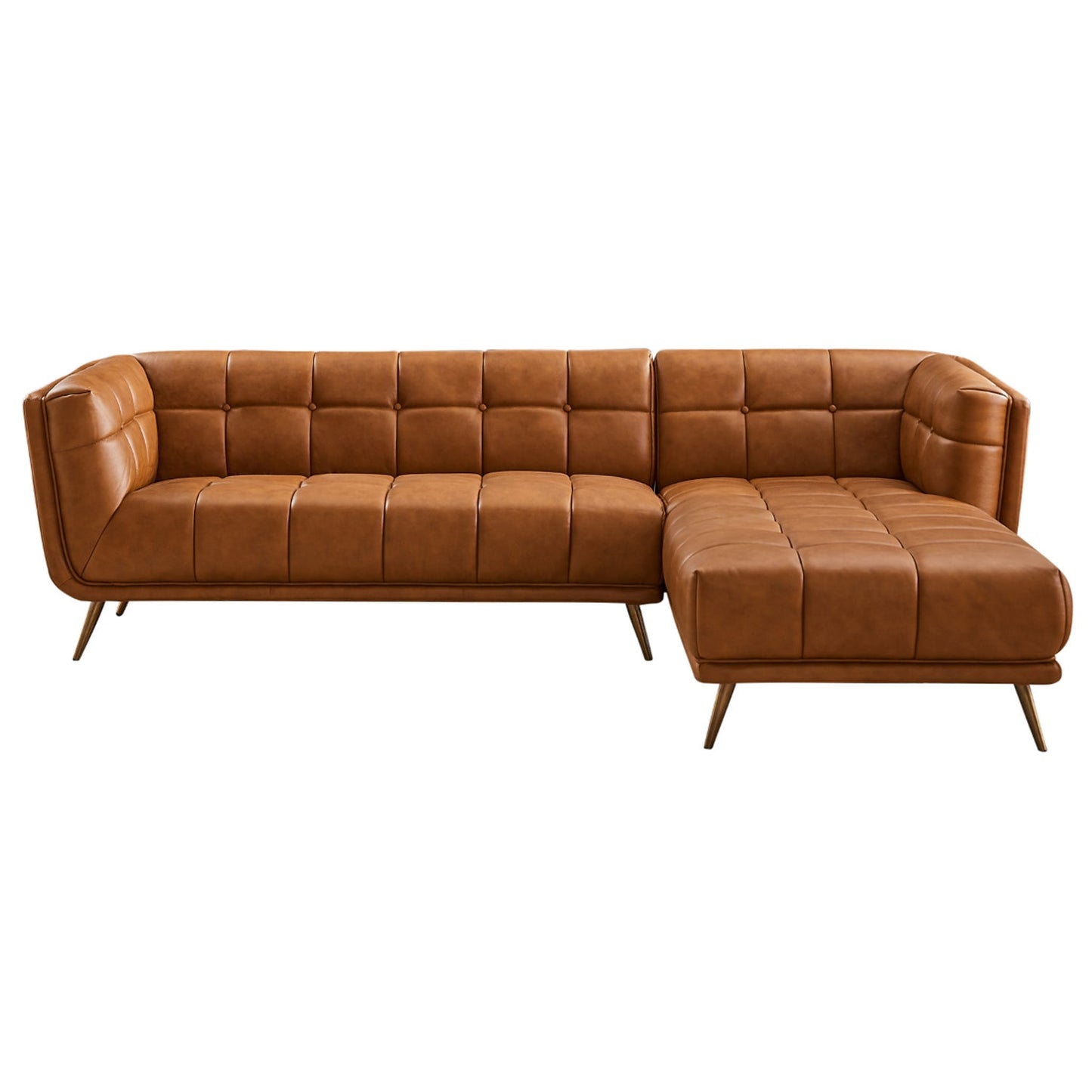 Addison 103" Tan Genuine Leather L Shape Tufted Sectional