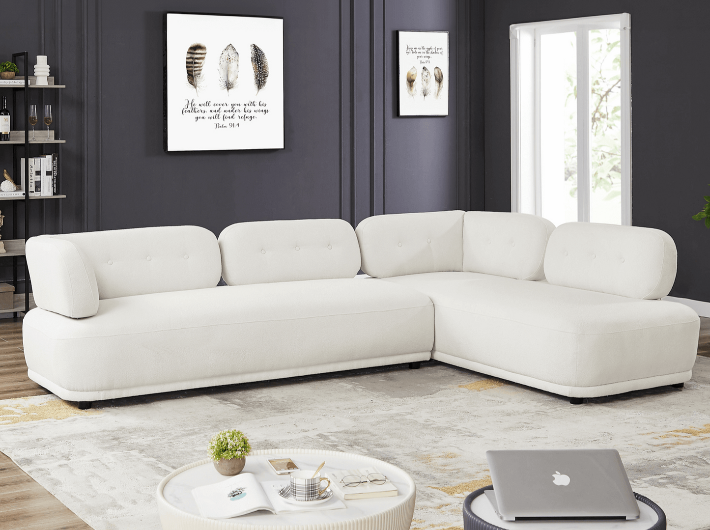 Richard Beige Boucle Mid-Century Modern 2pc Sectional Right