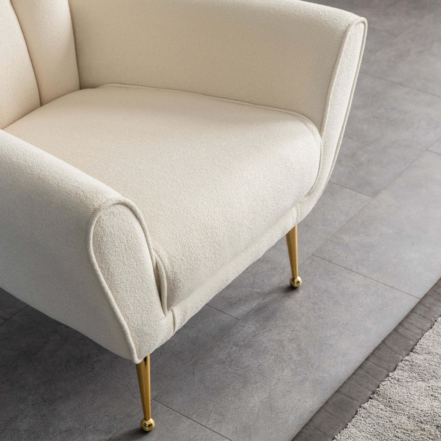 Gianna Mid-Century Modern Tufted French Cream Boucle Armchair