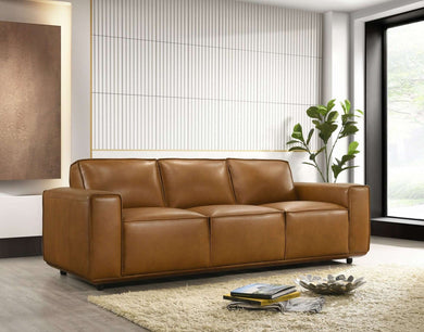 Hanky Mid-Century Modern Geniune Tan Leather Sofa