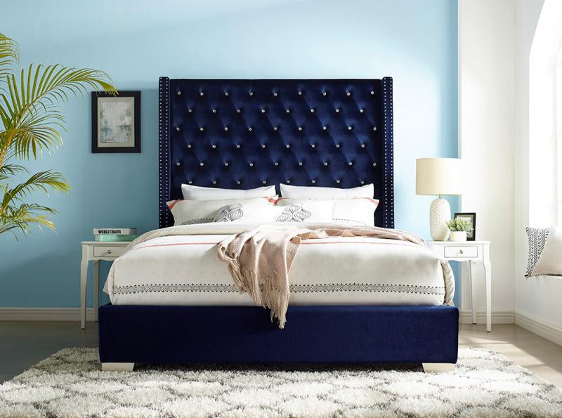 Franco Blue Velvet King Upholstered Bed SH228