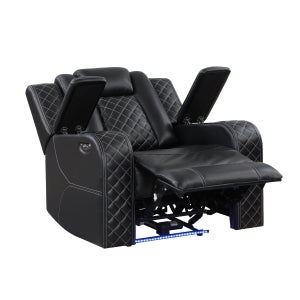 Radiant Black POWER/LED/BLUETOOTH SPEAKERS Reclining Sofa and Loveseat SH8895