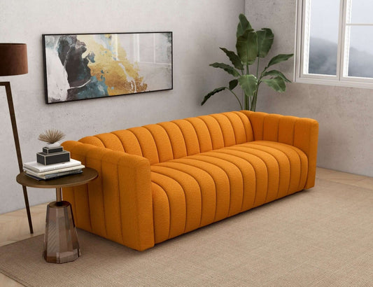 Elrosa Orange Boucle Channel Tufted Sofa