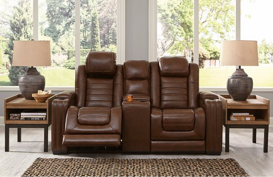 Backtrack Chocolate POWER/AIR MASSAGE/GENUINE LEATHER Reclining Sofa and Loveseat U2800415