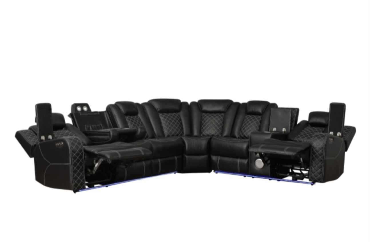 Radiant Black POWER/LED/BLUETOOTH SPEAKERS Reclining Sectional