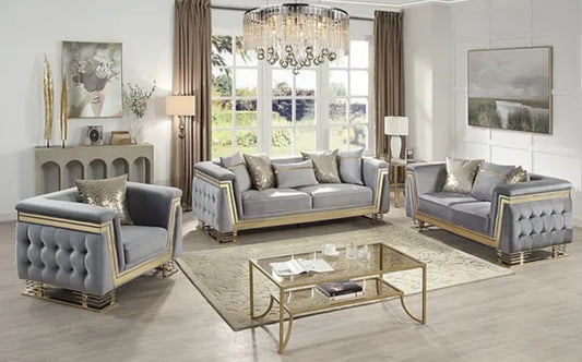 Ashton Grey/Gold Velvet Sofa and Loveseat S4040