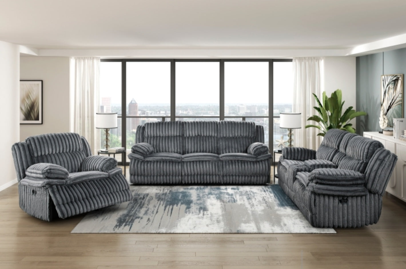 Goodland Dark Gray Reclining Sofa and Loveseat 9577