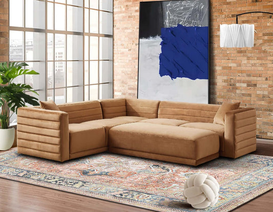 Solo Cognac Velvet Modular Corner Sectional