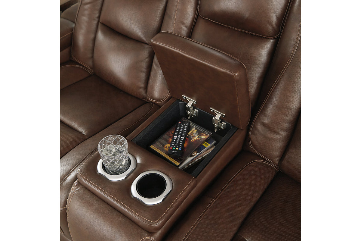 The Man-Den Mahogany POWER Reclining Sofa and Loveseat U85306