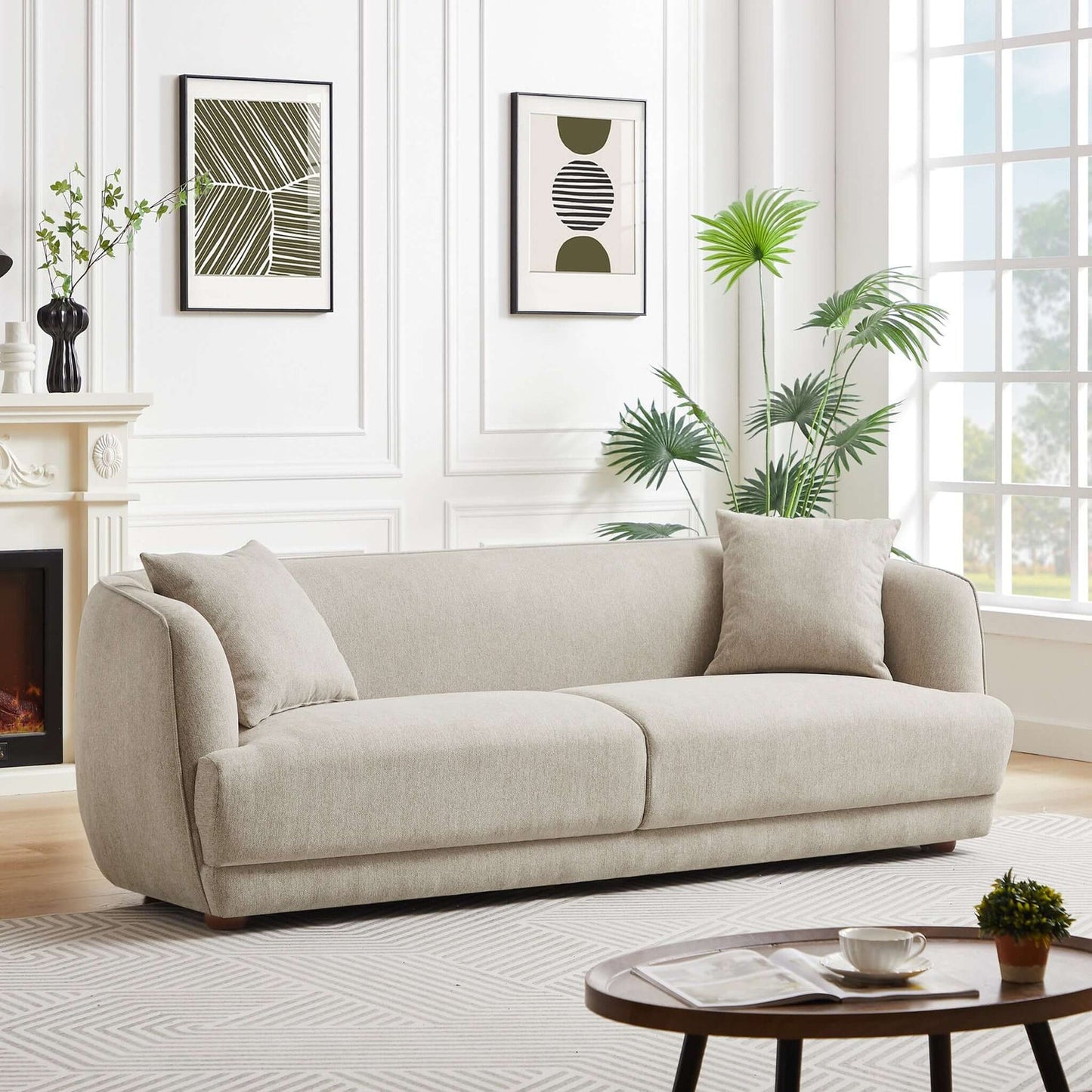 Larisa Mid Century Modern Cream Linen Sofa