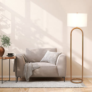 Vivid Brass Ring Base Floor Lamp with Large White Drum Shade