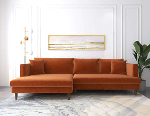 Blake Mid-Century Modern Orange Velvet L-Shaped Sectional