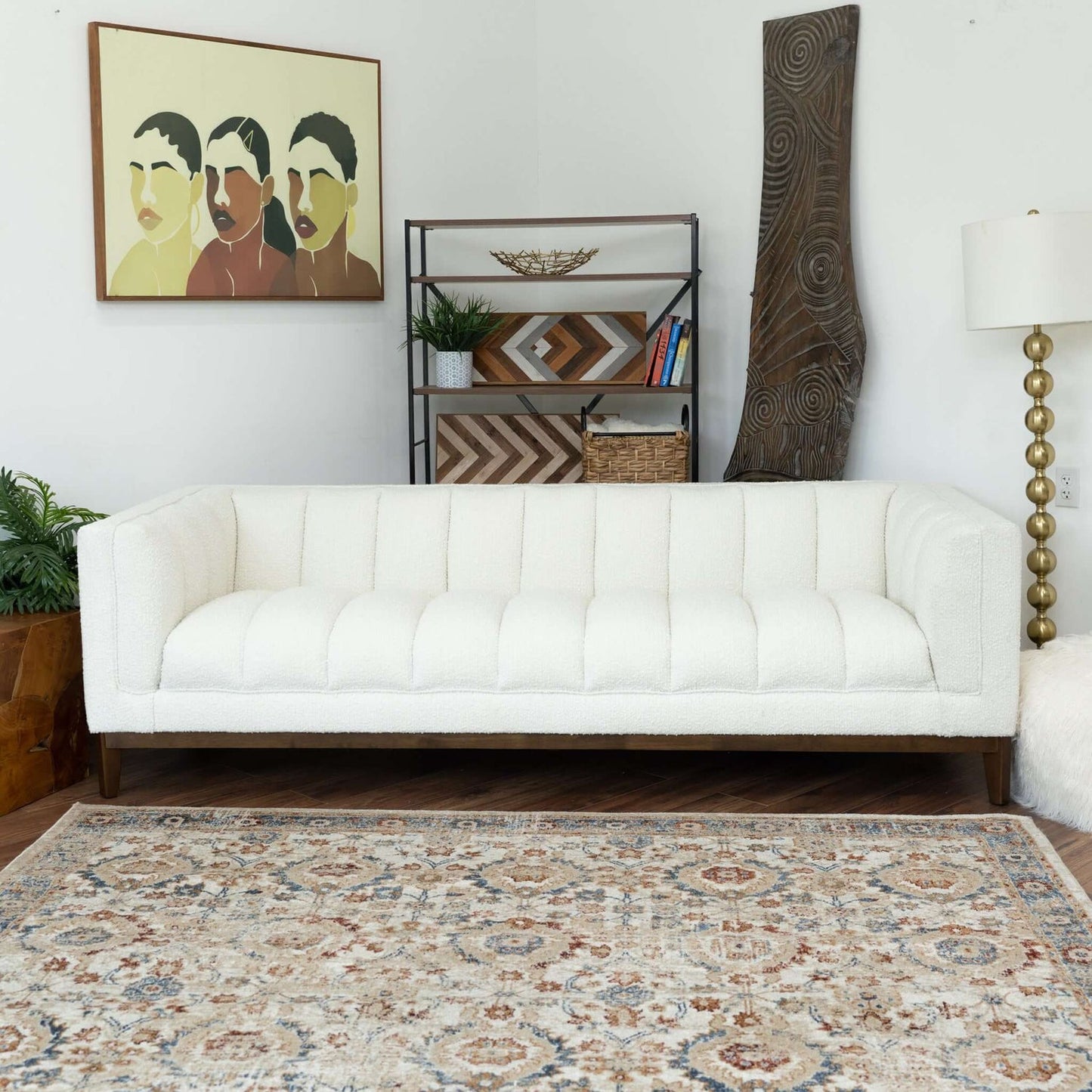 Melissa 91" Mid-Century Modern White Boucle Sofa