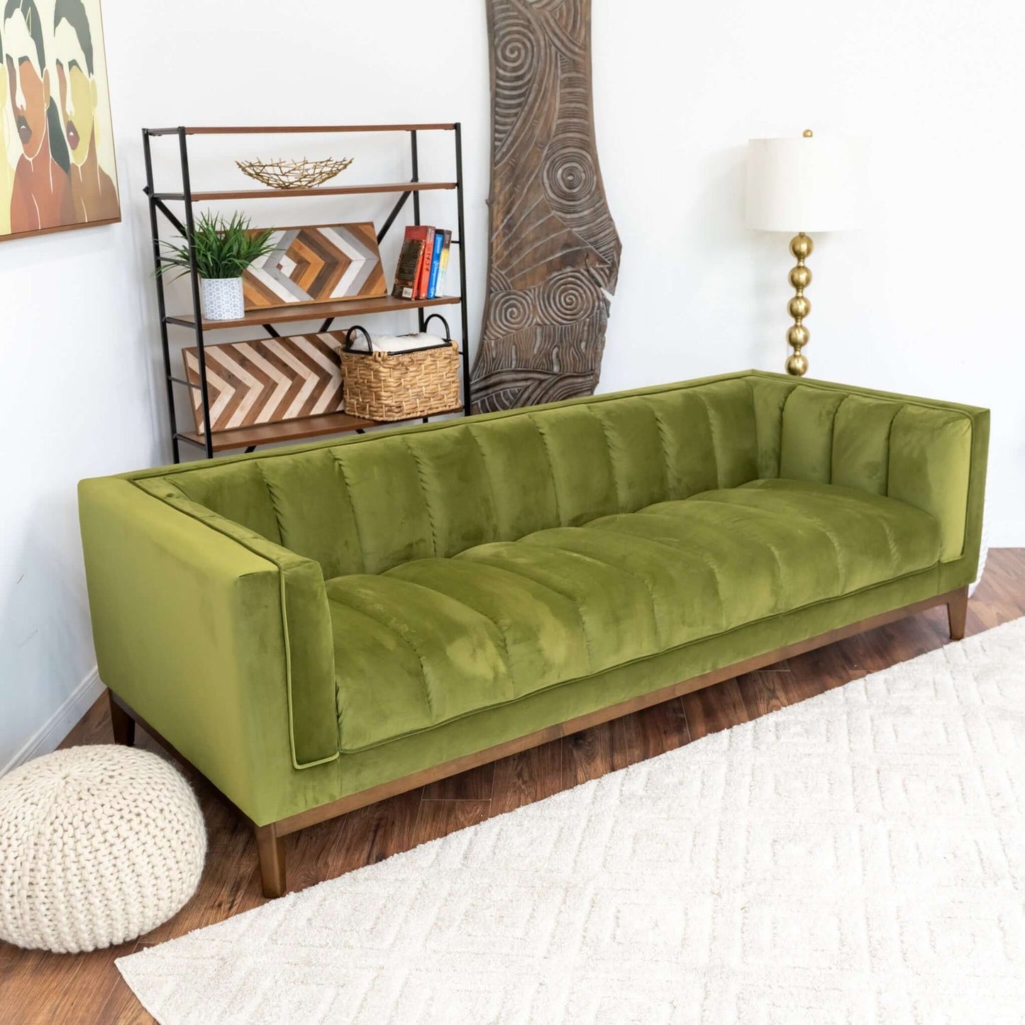 Melissa 91" Mid-Century Modern Green Velvet Sofa