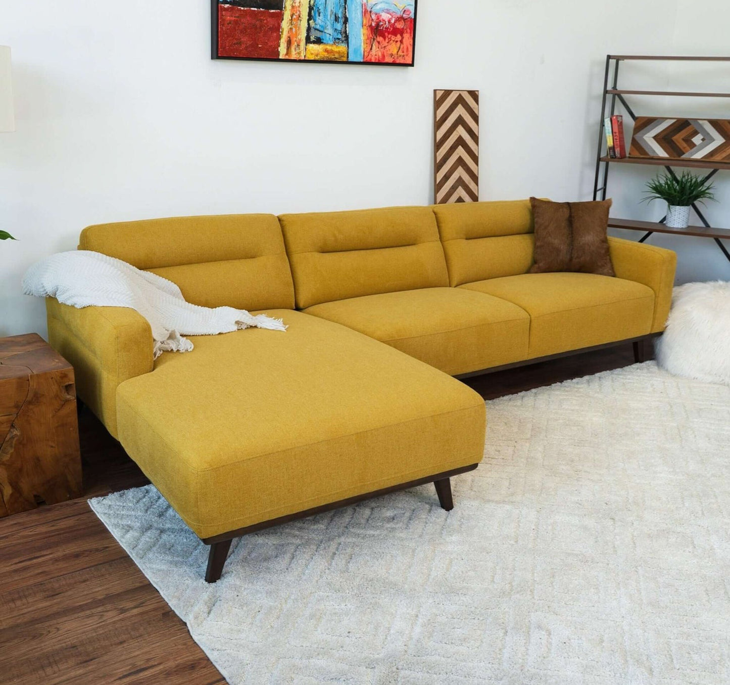 Ella 109" L-Shaped Dark Yellow Linen Left Sectional