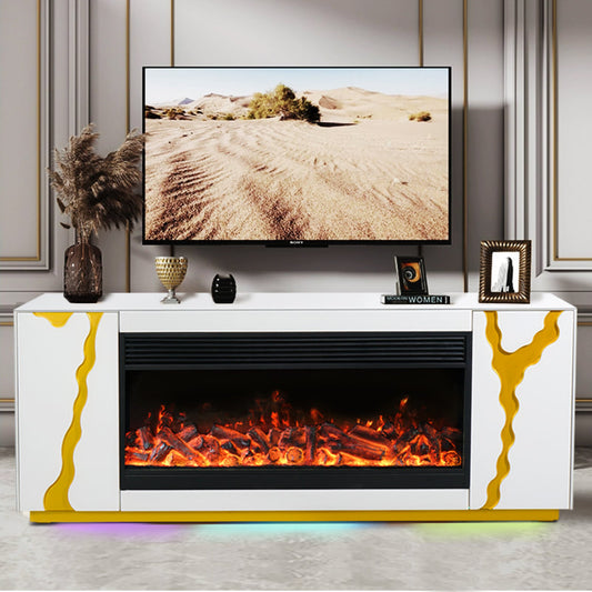 A904 TV STAND W/FIREPLACE (WHITE)