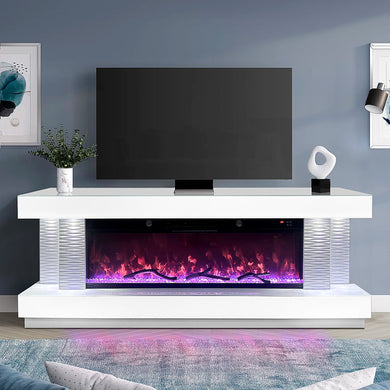A91 WHITE  TV STAND W/FIREPLACE