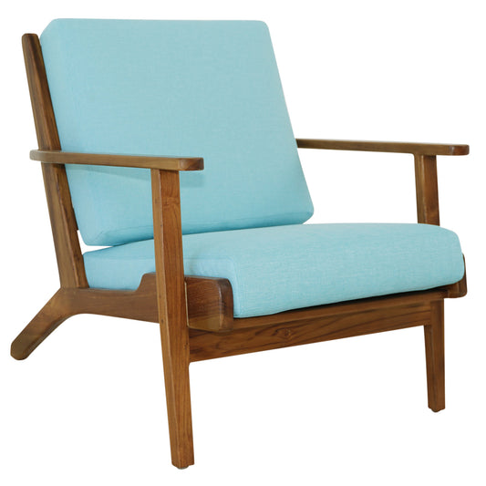 Connor Solid Wood Linen Lounge Chair - Sky Blue