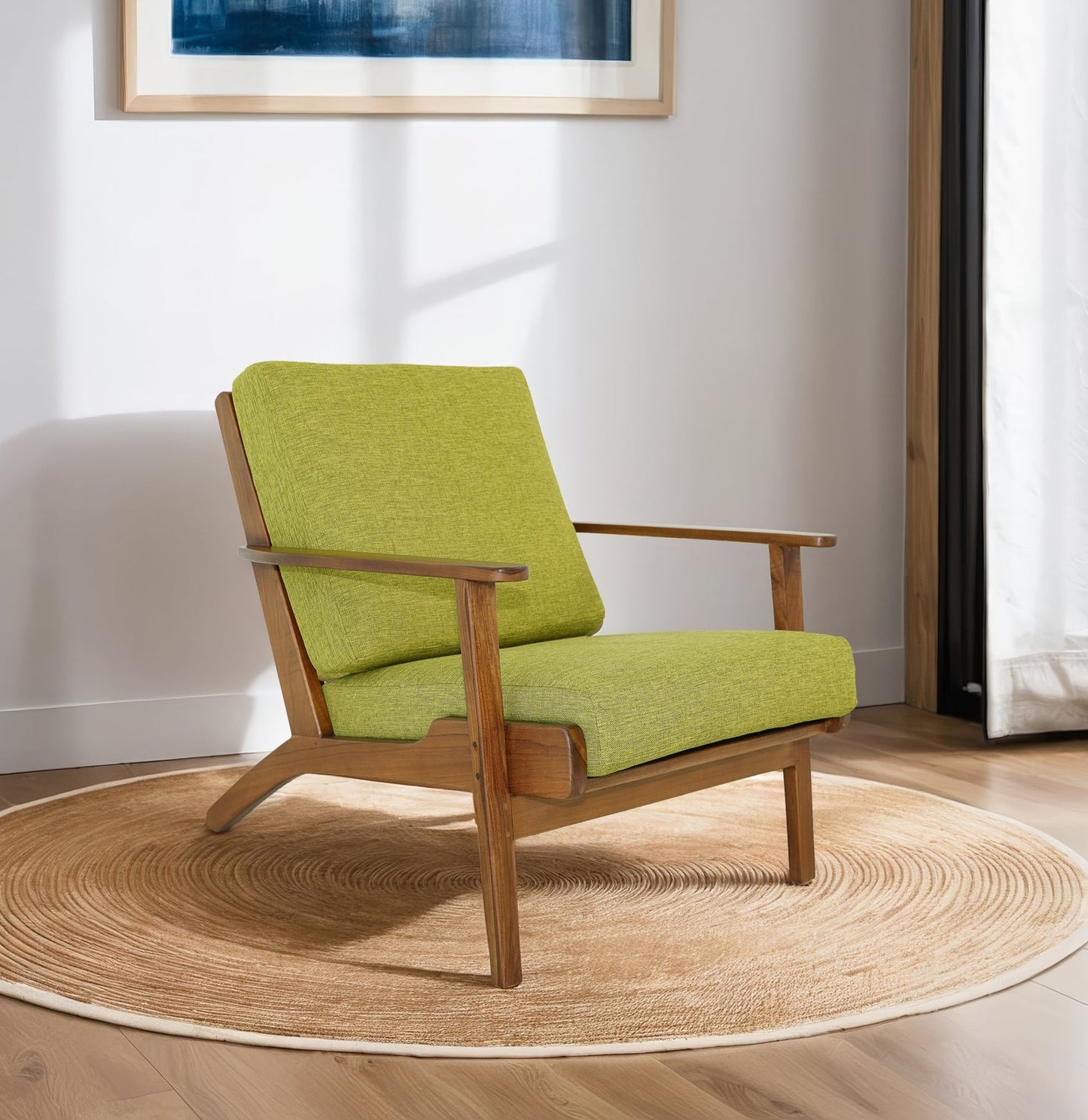 Connor Solid Wood Linen Lounge Chair - Pistachio Green