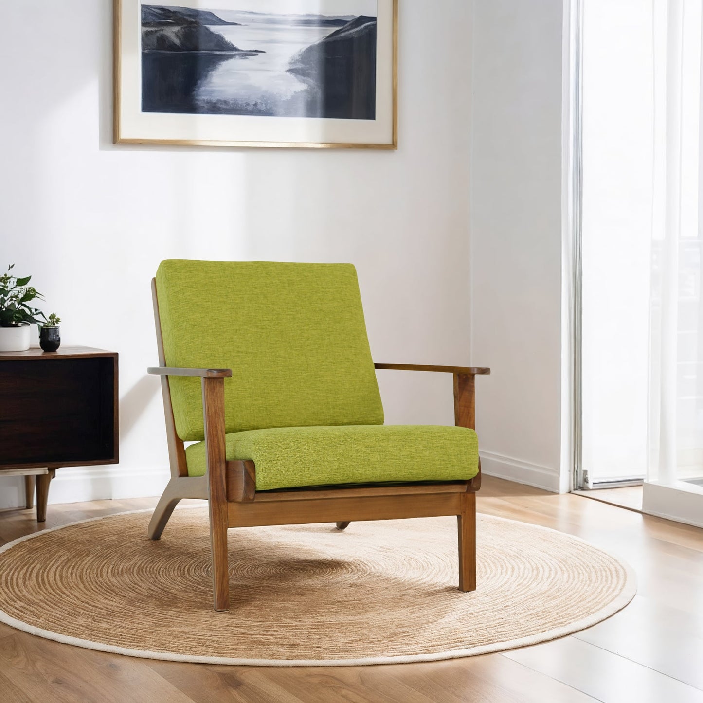 Connor Solid Wood Linen Lounge Chair - Pistachio Green