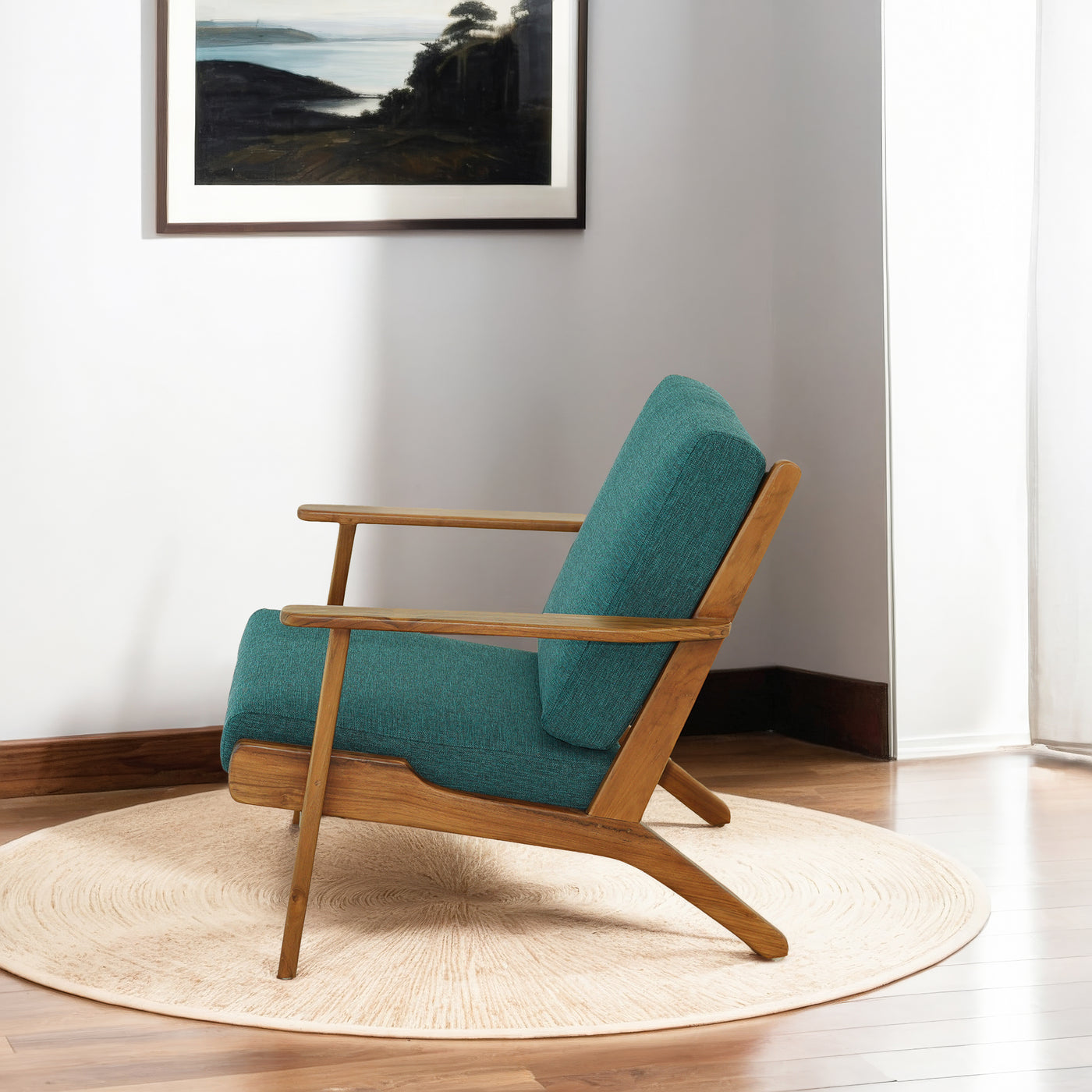 Connor Solid Wood Linen Lounge Chair - Teal