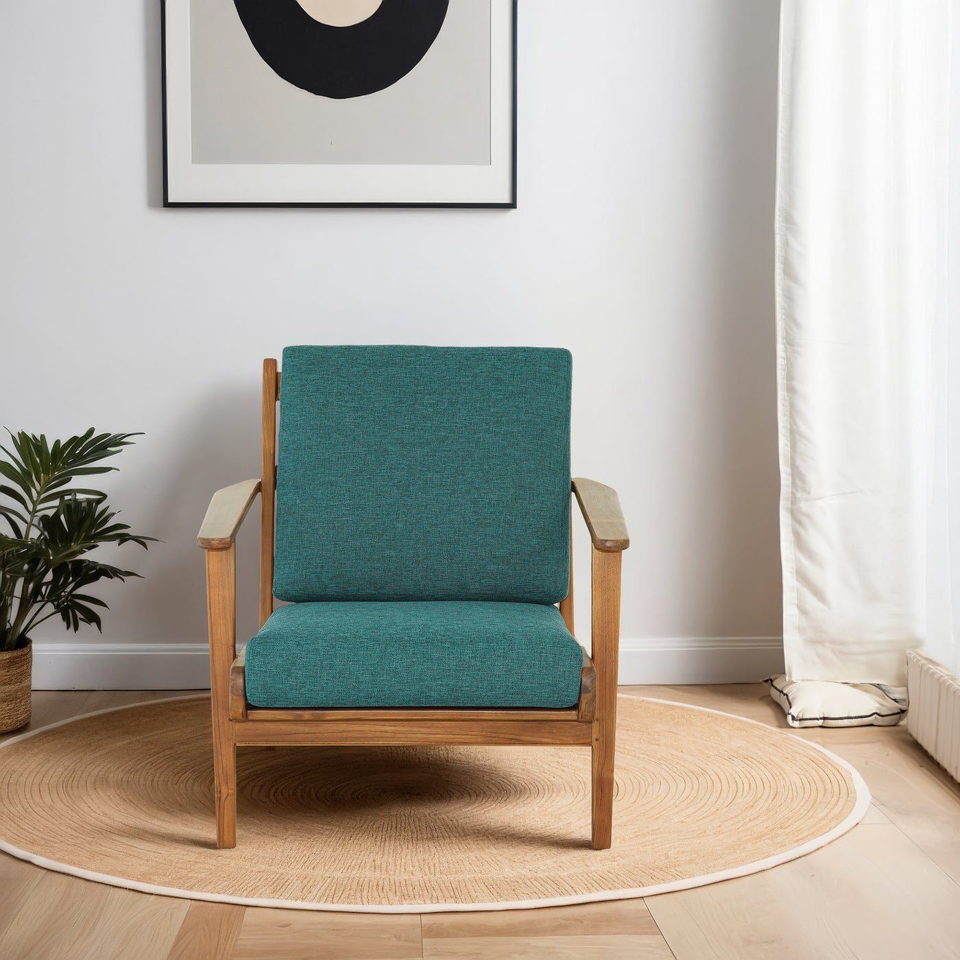 Connor Solid Wood Linen Lounge Chair - Teal