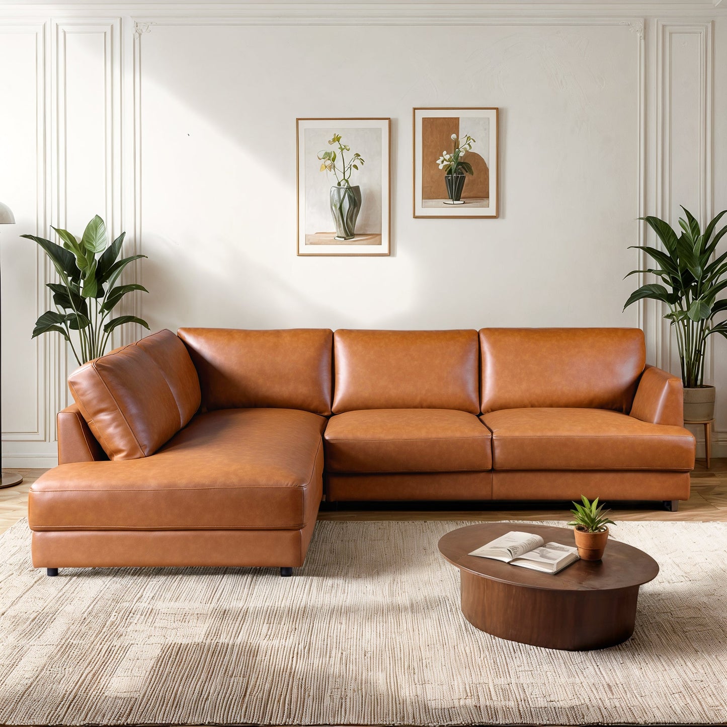 Glander 108" Cognac Leather Sectional Sofa Left Facing