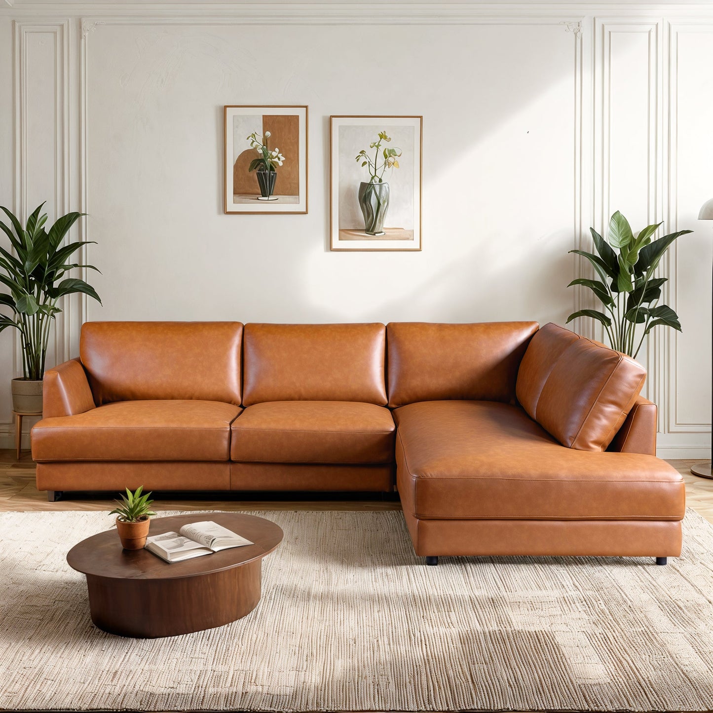 Glander Sectional Right Sofa - Cognac Leather