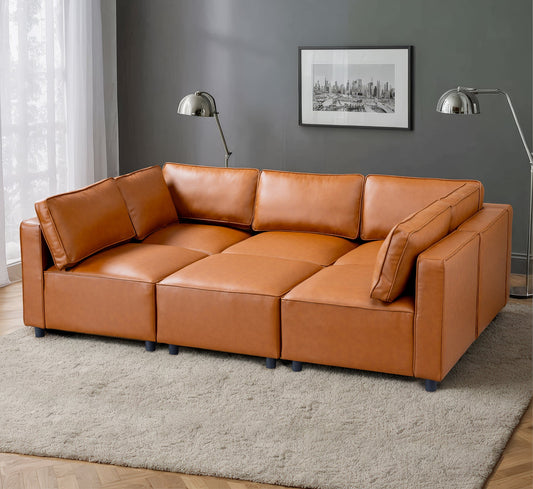 Reno Cognac Vegan Leather Modular Sofa