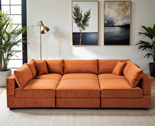 Uptown 106" Burnt Orange Velvet Modular Sofa