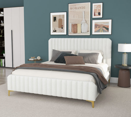 Valery King Size Cream Boucle Platform Bed