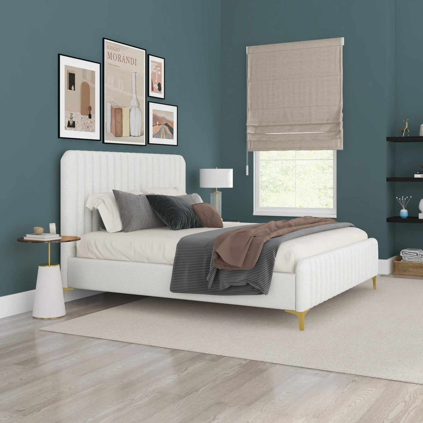 Valery Queen Size Cream Boucle Platform Bed