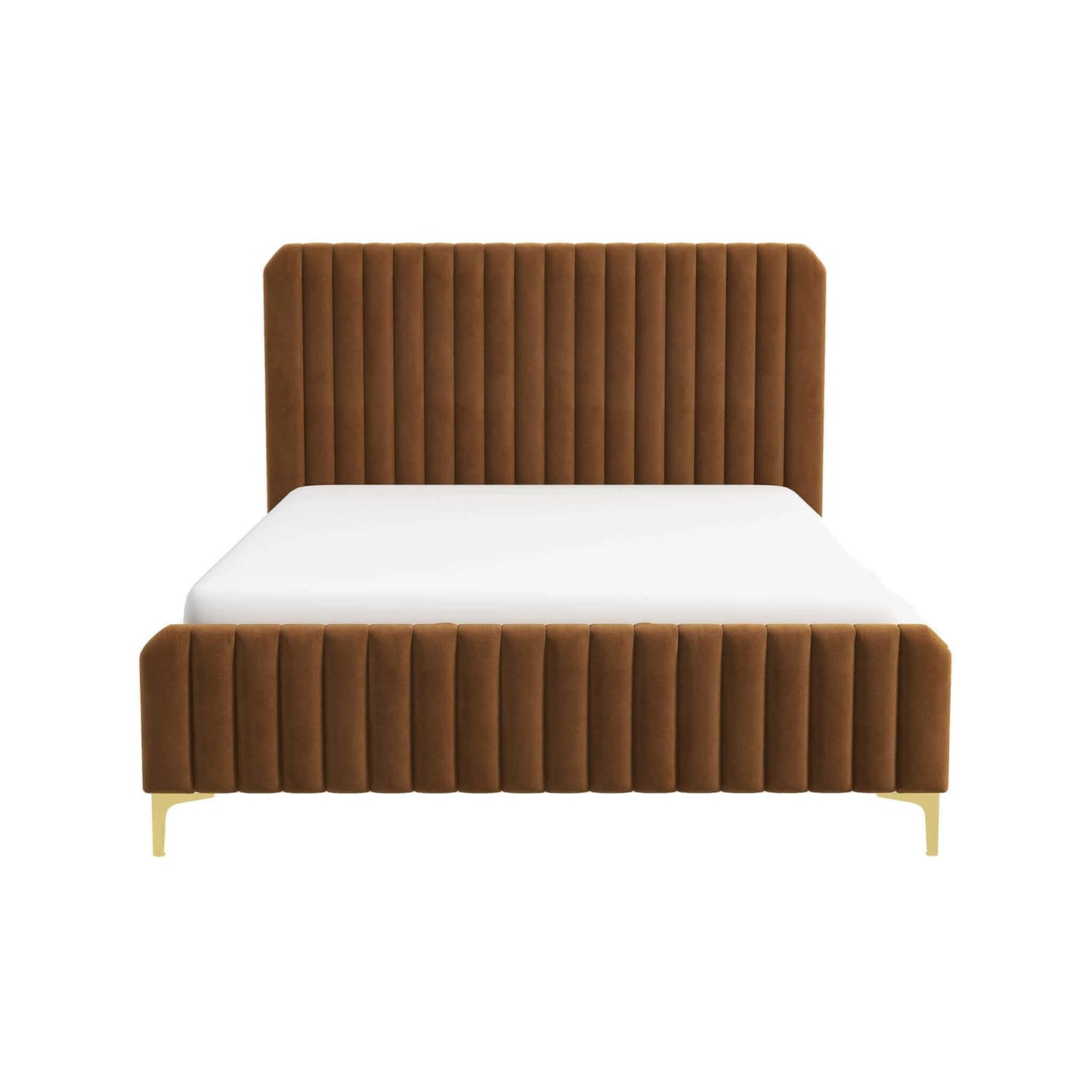 Valery King  Cognac Velvet Platform Bed