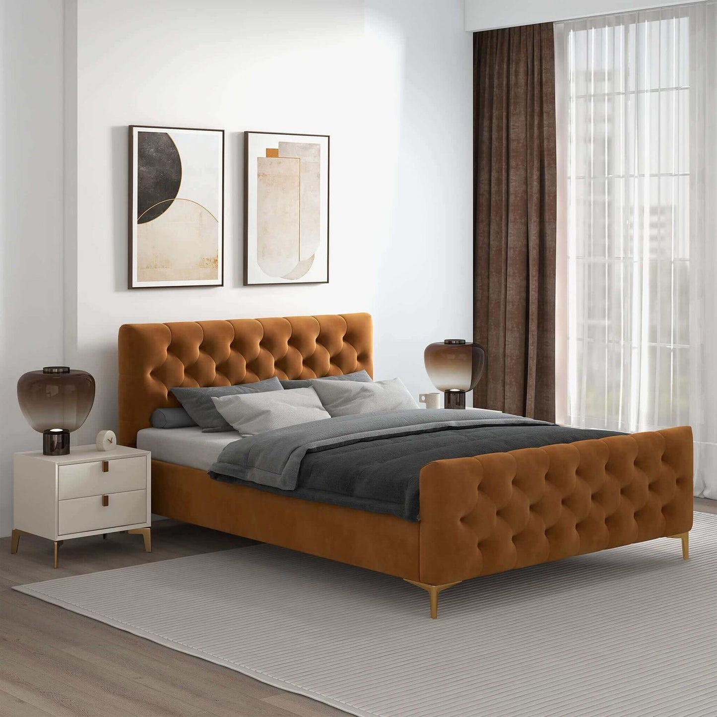 Bailey Cognac Velvet King Platform Bed