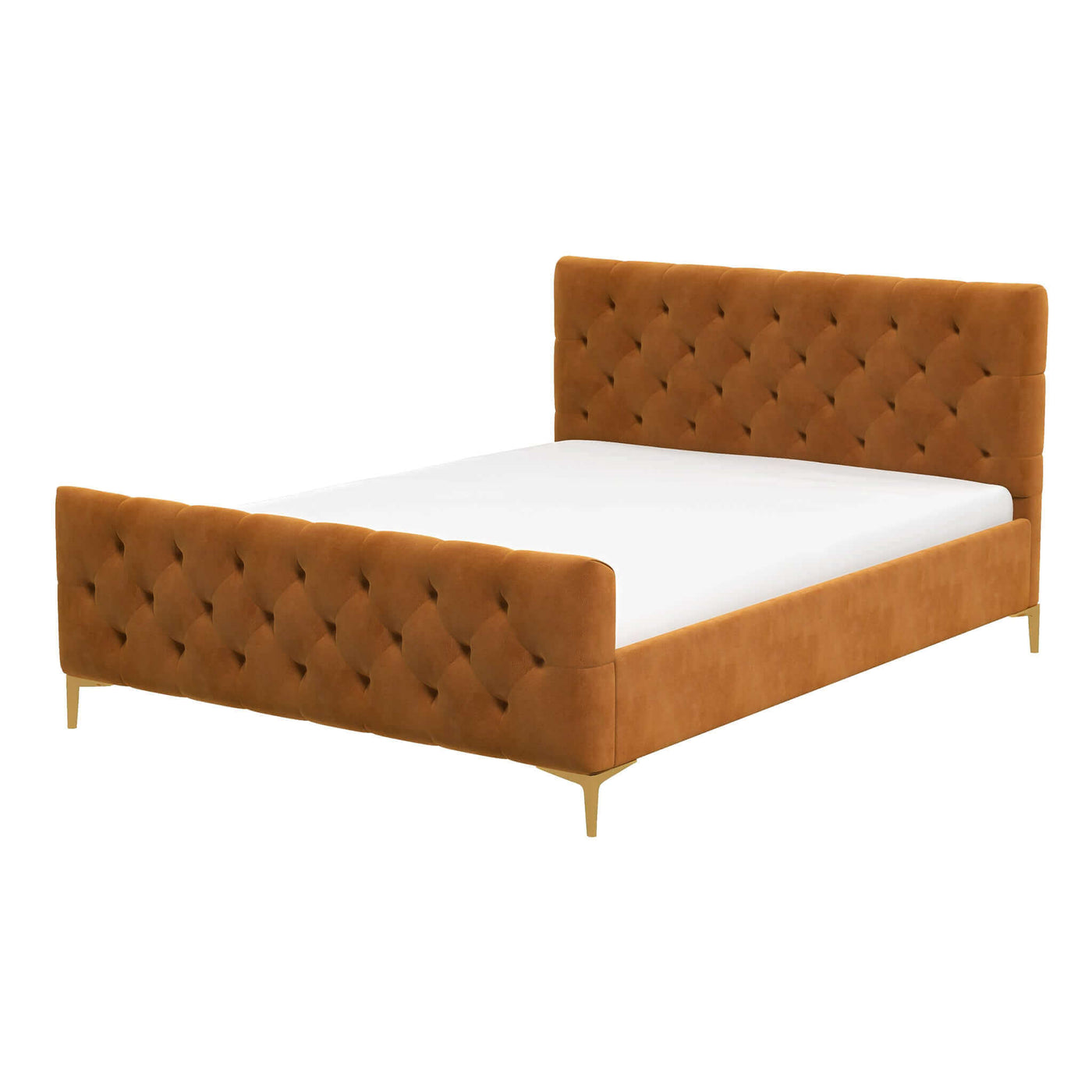 Bailey Cognac Velvet Queen Platform Bed