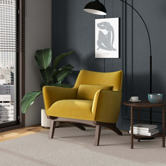 Brayden Mid Century Modern Dark Yellow Velvet Armchair