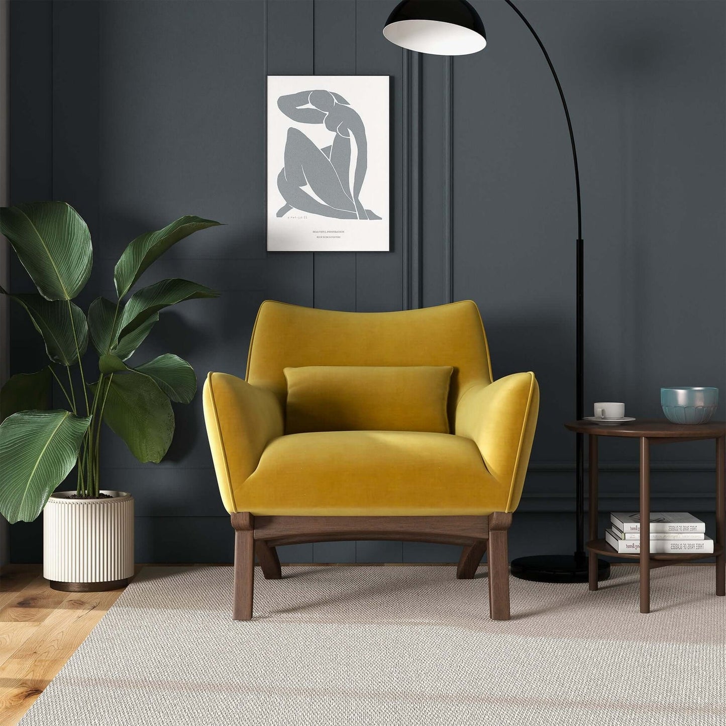 Brayden Mid Century Modern Dark Yellow Velvet Armchair