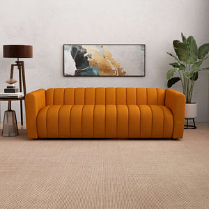 Elrosa Orange Boucle Channel Tufted Sofa