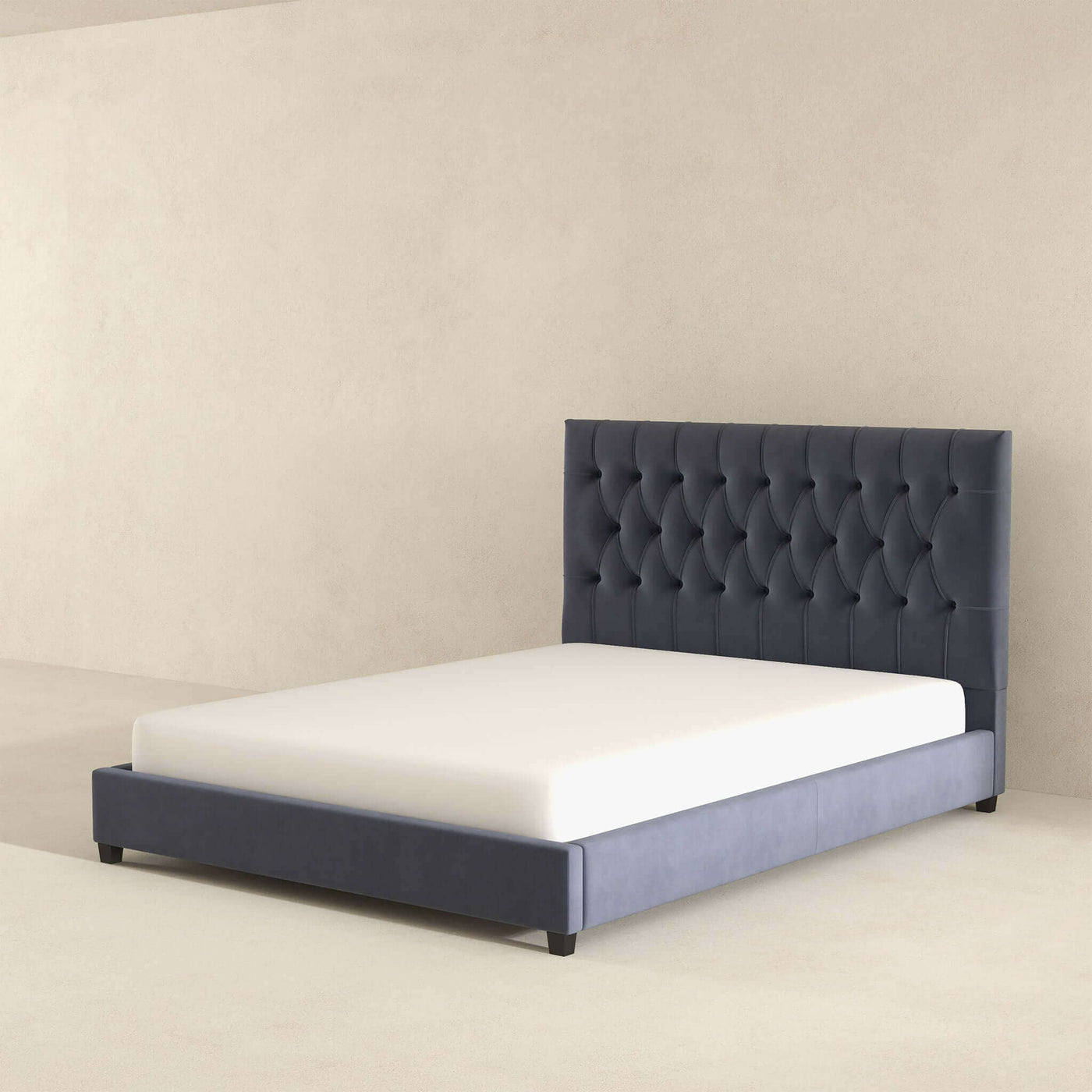 Donald Mid Century Modern Grey Queen Velvet Platform Bed