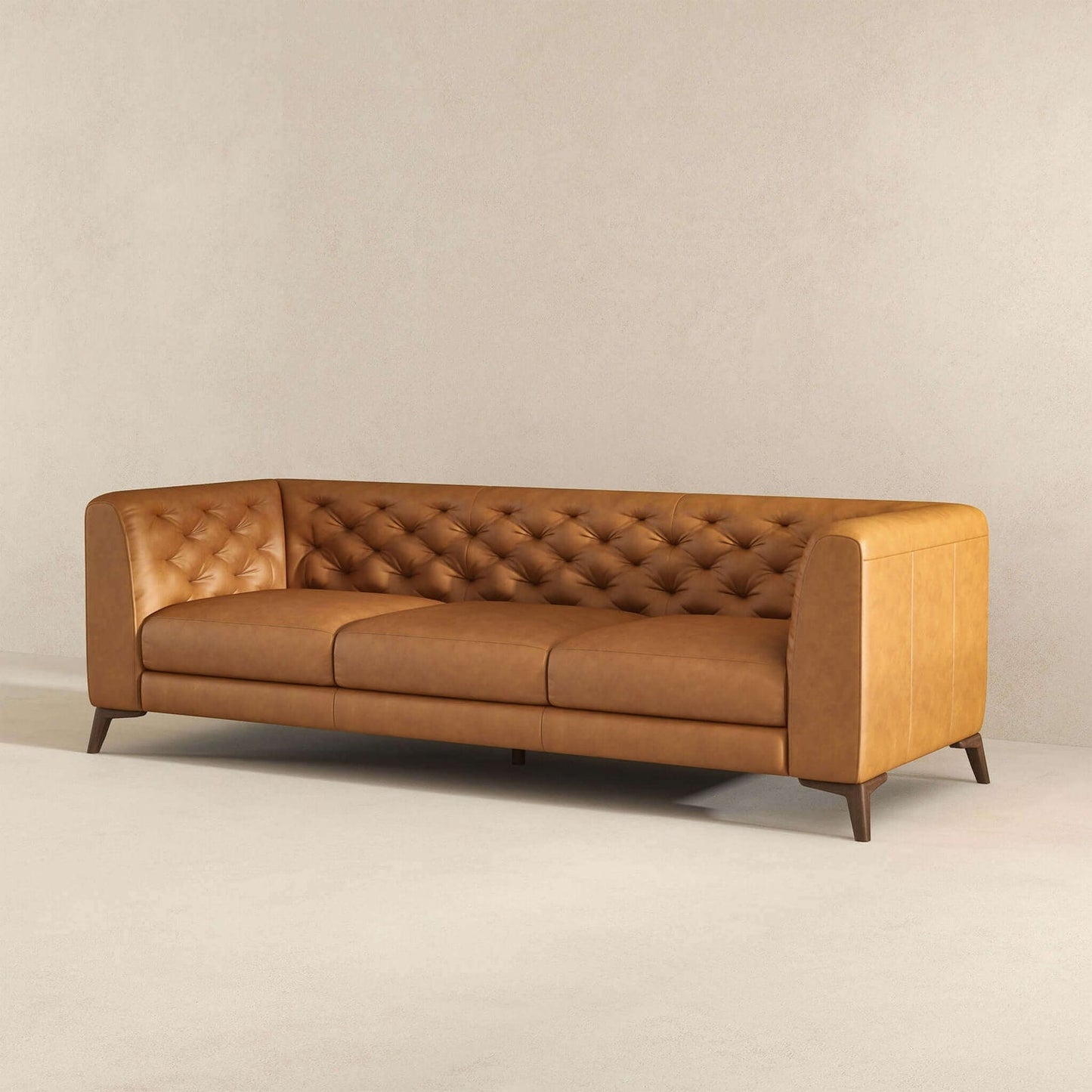 Carter Tan Tufted Tight Back Genuine Leather Sofa