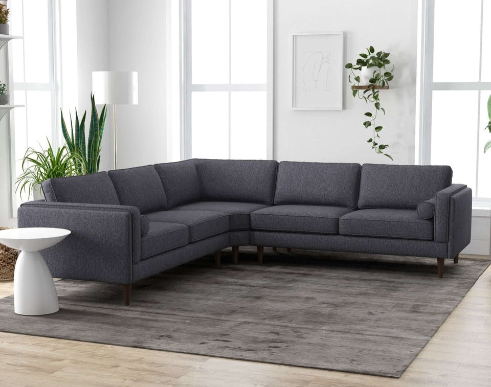 Amber 105" Dark Grey Velvet  Mid-Century Modern  Corner Sectional